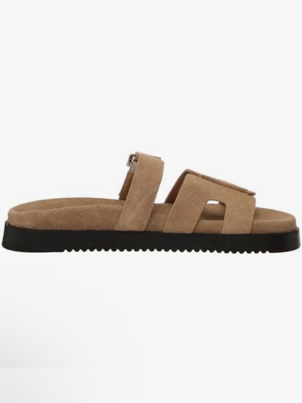 Steve Madden Mayhem Tan Suede Buckle Slide Sandals - Picture 5 of 13